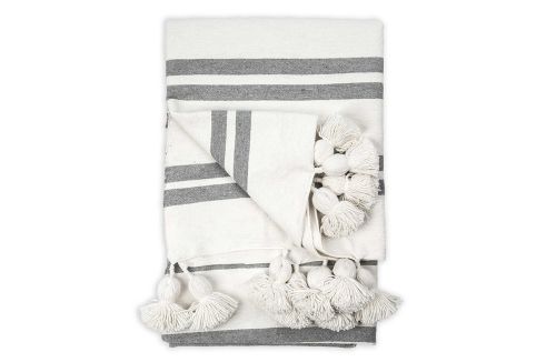 Produit Plaid rayé gris à pompons