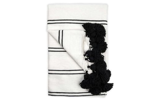 Produit Plaid rayé noir à pompons